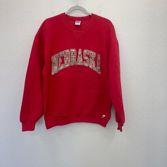 VTG Russell Athletic Nebraska Huskers Red Crewneck Pullover Sweatshirt Large - Picture 1 of 8